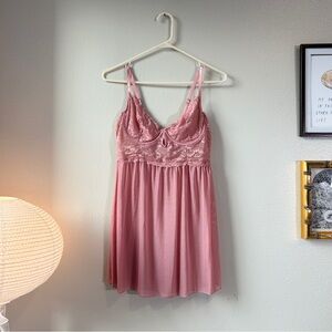 Rachel Roy muted pink sheer lace trim babydoll nightgown XL